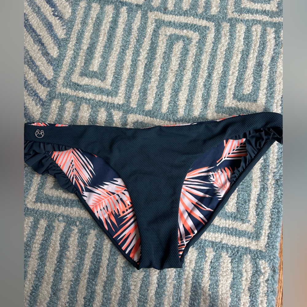 Navy and Pink Leaf Print Bikini Bottom
